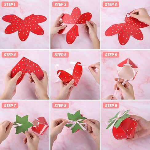 AnyDesign 24Pcs Strawberry Party Favor Treat Boxes Sweet Fruit Themed Candy Cake Gift Box Snack Goodie Cardboard Boxes with Ribbon Double-Sided Tape for Birthday Baby Shower Party Decor in Saudi Arabia