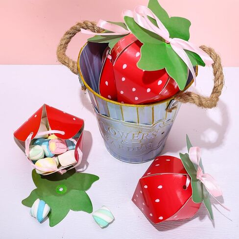 AnyDesign 24Pcs Strawberry Party Favor Treat Boxes Sweet Fruit Themed Candy Cake Gift Box Snack Goodie Cardboard Boxes with Ribbon Double-Sided Tape for Birthday Baby Shower Party Decor in Saudi Arabia
