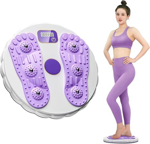 لوح ملتوي لتمارين بناء الجسم واللياقة البدنية مع عداد إلكتروني، قرص لف الخصر لتدريب القوة الأساسية والتخسيس مع 6 خرزات مغناطيسية وقاعدة مضادة للانزلاق (أرجواني) in Kuwait