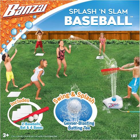 لعبة بيسبول سبلاش آند سلام من بانزاي، تتضمن مضربًا بلاستيكيًا + كرتين بلاستيكيتين + أطباق وقواعد منزلية، ألعاب مائية للعائلة والأطفال في الهواء الطلق، ممارسة الضرب في الفناء الخلفي، للأعمار من 3 سنوات فما فوق in Kuwait