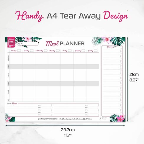 شركة Perfect Planner - لوحة تخطيط الوجبات الأسبوعية - تصميم قابل للتمزيق مقاس A4 - قائمة التسوق - متتبع السعرات الحرارية وفي قسم الفريزر - أبيض، منظر طبيعي، 50 صفحة in Kuwait