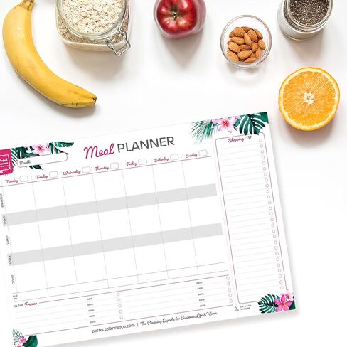 شركة Perfect Planner - لوحة تخطيط الوجبات الأسبوعية - تصميم قابل للتمزيق مقاس A4 - قائمة التسوق - متتبع السعرات الحرارية وفي قسم الفريزر - أبيض، منظر طبيعي، 50 صفحة in Kuwait