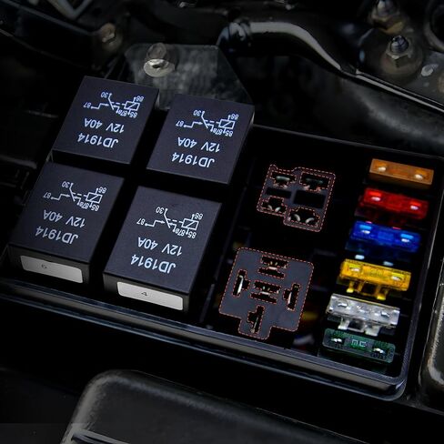 Jekruiet 12V صندوق ترحيل الصمامات للسيارات مع 6 طرق تتابع 12 AWG سلكي مسبقًا مقاوم للماء مجموعة كتلة صندوق الصمامات، ATC/ATO بليد فيوز لشاحنة القوارب البحرية للسيارة التلقائية in Kuwait