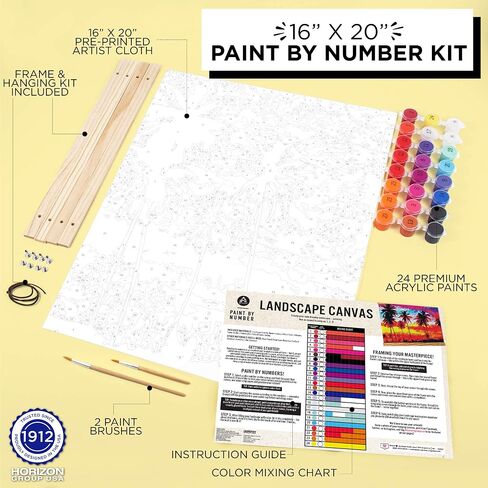 Horizon Group USA Paint By Numbers, DIY Painting Kit, Geometric Unicorn Cloth Canvas, 16" x 20", Includes Wooden Frame & Paintbrushes, Acrylic Paints for Adults, No Experience Needed in Saudi Arabia