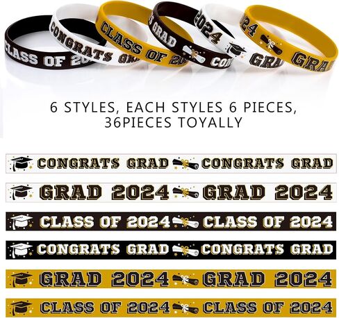 Sumind 36 Pieces Class of 2024 Silicone Bracelets, Silicone Graduation Bracelets Congrats Grad Wristbands Graduation Celebrating Bracelet for Teacher Students, Graduation Party Supplies in Saudi Arabia