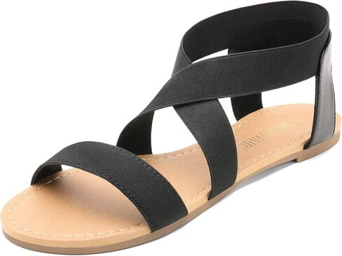 DREAM PAIRS Women's Elastic Ankle Strap Flat Sandals Summer Dressy Shoes Cute Strappy Gladiator Sandals in Saudi Arabia
