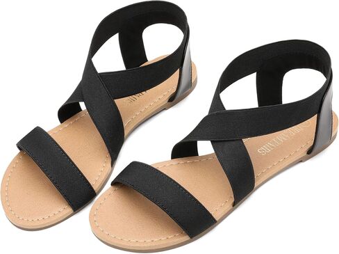 DREAM PAIRS Women's Elastic Ankle Strap Flat Sandals Summer Dressy Shoes Cute Strappy Gladiator Sandals in Saudi Arabia