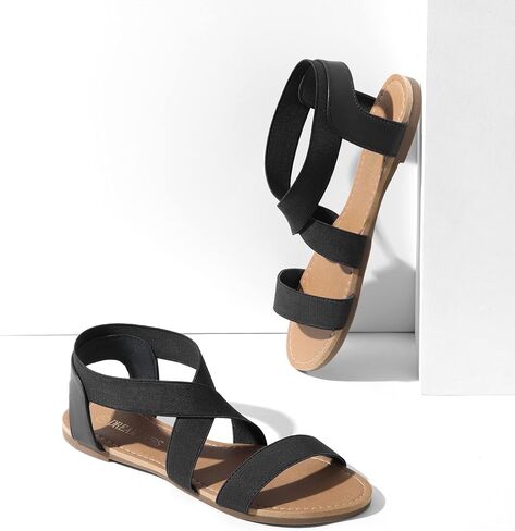 DREAM PAIRS Women's Elastic Ankle Strap Flat Sandals Summer Dressy Shoes Cute Strappy Gladiator Sandals in Saudi Arabia