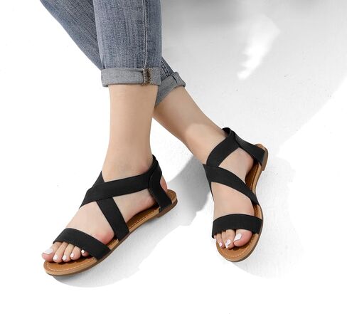 DREAM PAIRS Women's Elastic Ankle Strap Flat Sandals Summer Dressy Shoes Cute Strappy Gladiator Sandals in Saudi Arabia