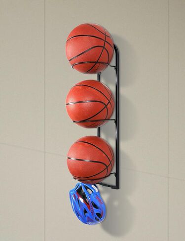 حامل كرة TANGGU رف تخزين كرة السلة، تخزين الكرة المعدنية المثبتة على الحائط، رف عرض الكرة لكرة القدم والكرة الطائرة (أسود) in Kuwait
