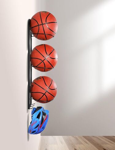 حامل كرة TANGGU رف تخزين كرة السلة، تخزين الكرة المعدنية المثبتة على الحائط، رف عرض الكرة لكرة القدم والكرة الطائرة (أسود) in Kuwait