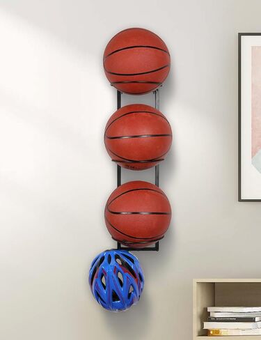 حامل كرة TANGGU رف تخزين كرة السلة، تخزين الكرة المعدنية المثبتة على الحائط، رف عرض الكرة لكرة القدم والكرة الطائرة (أسود) in Kuwait