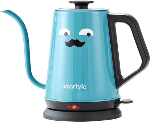 غلاية كهربائية Smartyle Gooseneck مع شوارب، غلاية شاي كهربائية كرتونية بقدرة 1000 وات من الفولاذ المقاوم للصدأ 304، غلاية مياه ساخنة لطيفة مع إيقاف تلقائي، 1.0 لتر ملون فوق غلاية القهوة - أزرق in Kuwait