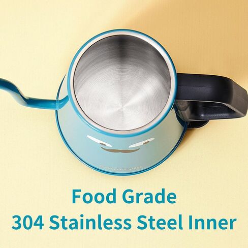 غلاية كهربائية Smartyle Gooseneck مع شوارب، غلاية شاي كهربائية كرتونية بقدرة 1000 وات من الفولاذ المقاوم للصدأ 304، غلاية مياه ساخنة لطيفة مع إيقاف تلقائي، 1.0 لتر ملون فوق غلاية القهوة - أزرق in Kuwait