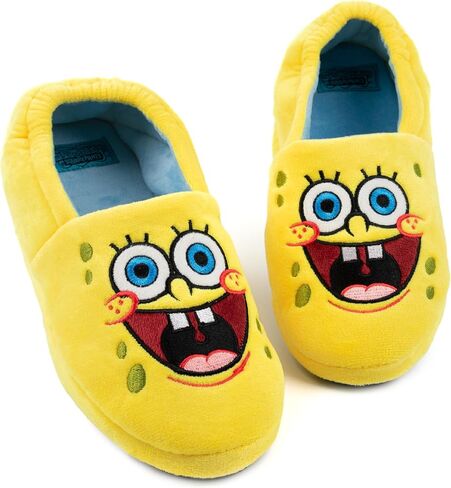 SpongeBob SquarePants Kids Slippers | Boys Girls Animated Character Yellow Blue Elasticated Heel Support House Sliders in Saudi Arabia
