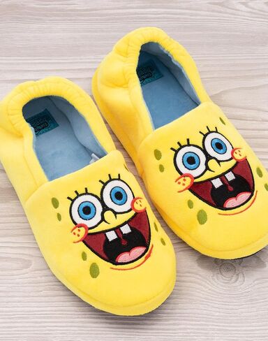 SpongeBob SquarePants Kids Slippers | Boys Girls Animated Character Yellow Blue Elasticated Heel Support House Sliders in Saudi Arabia