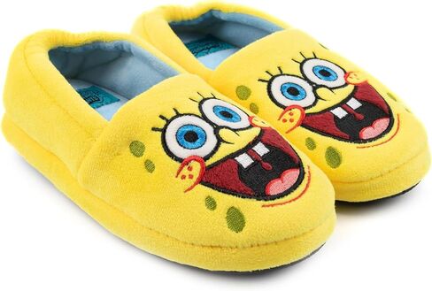 SpongeBob SquarePants Kids Slippers | Boys Girls Animated Character Yellow Blue Elasticated Heel Support House Sliders in Saudi Arabia