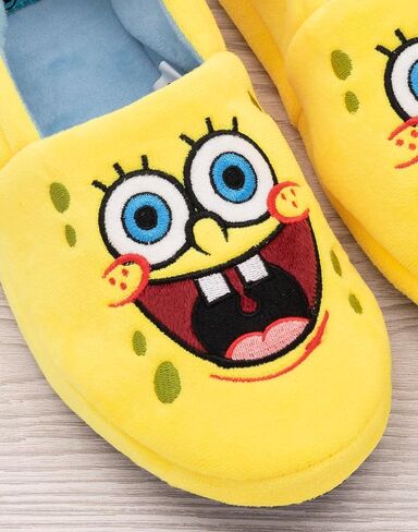 SpongeBob SquarePants Kids Slippers | Boys Girls Animated Character Yellow Blue Elasticated Heel Support House Sliders in Saudi Arabia