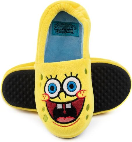 SpongeBob SquarePants Kids Slippers | Boys Girls Animated Character Yellow Blue Elasticated Heel Support House Sliders in Saudi Arabia