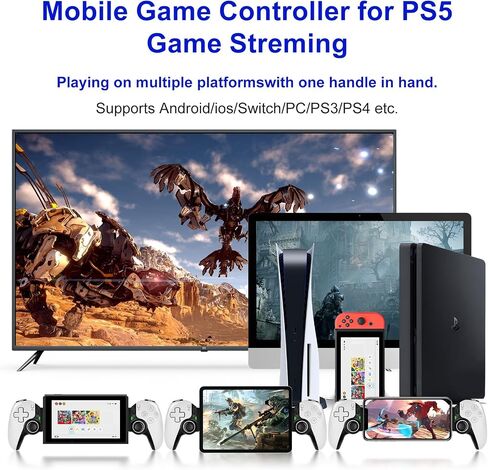 وحدة تحكم الألعاب المحمولة لجهاز PS5 Game Streming، متوافقة مع أجهزة iPhone/iPad/Android/iOS/N·S/PC/PS3/PS4/Switch، وحدة تحكم ألعاب 5.2 BT، وحدات تحكم لوحة ألعاب لاسلكية مع عصا تحكم بتأثير Hall، جيروسكوب بـ 6 محاور in Saudi Arabia