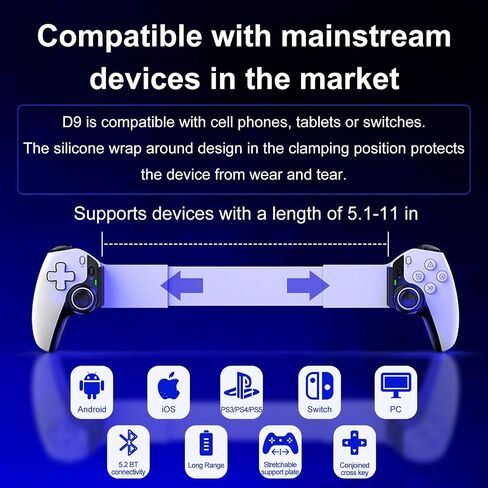وحدة تحكم الألعاب المحمولة لجهاز PS5 Game Streming، متوافقة مع أجهزة iPhone/iPad/Android/iOS/N·S/PC/PS3/PS4/Switch، وحدة تحكم ألعاب 5.2 BT، وحدات تحكم لوحة ألعاب لاسلكية مع عصا تحكم بتأثير Hall، جيروسكوب بـ 6 محاور in Saudi Arabia