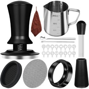 25 PCS Espresso Accessories Kit, Espresso Tamper Kit Coffee Tamper Set, 51mm Espresso Tamper with Spring Loaded Calibrated, 51mm Espresso Puck Screen and Dosing Funnel, WDT Tool, Latte Art Kit in Kuwait