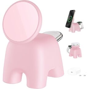 Wireless Charging Station with 15W Fast Mag-Safe Charging for iPhone 16/15/14/13/12 Series, Magnetic Charging Stand 5W for Apple Watch 10~1/Ultra/SE&Airpods, 2 in 1 Wireless Travel Charger in Kuwait