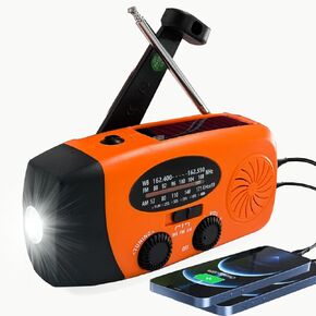 2000mAh Portable Emergency Hand Crank & Solar Panel SOS Weather Radio, Self Powered NOAA/AM/FM Radios with SOS Alarm, 3-Mode Flashlight (Red) in Kuwait
