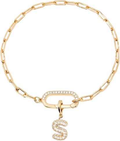 Petra Initial Bracelet (M) - Hypoallergenic 14K Gold Plated Brass - Initial Charm Bracelet - Cubic Zirconia Stones - Custom - Women's Bracelets - Everyday Luxury Jewelry - Gifts for Mom in Kuwait