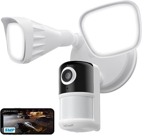 كاميرا ieGeek Floodlight، ضوء أمان منزلي خارجي بدقة 5 ميجابكسل مع كاميرات، كاميرا إضاءة سلكية 5G/2.4G WiFi مع مستشعر حركة ذكي/صفارة إنذار، رؤية ليلية ملونة، صوت ثنائي الاتجاه، تسجيل 24/7، تعمل مع Alexa in Kuwait
