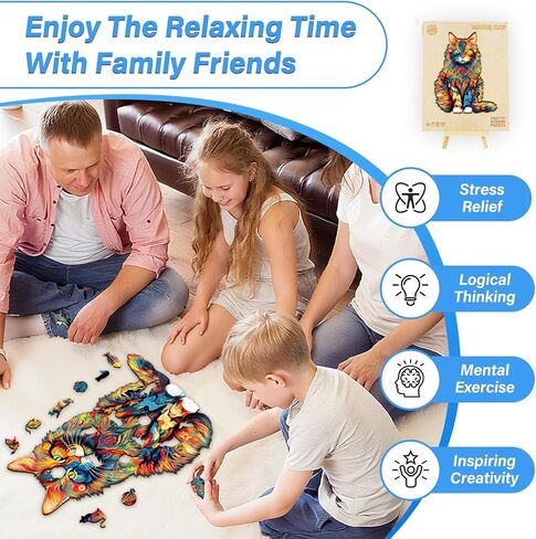 أحجية خشبية للبالغين من وودبيستس، أحجية قط ماين (متوسط، 190 قطعة، 11.7 بوصة × 9.4 بوصة) صندوق خشبي جميل، أحجية الصور المقطوعة الخشبية ذات شكل فريد، هدايا عيد ميلاد للبالغين والأطفال، لعبة عائلية in Kuwait