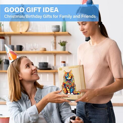 أحجية خشبية للبالغين من وودبيستس، أحجية قط ماين (متوسط، 190 قطعة، 11.7 بوصة × 9.4 بوصة) صندوق خشبي جميل، أحجية الصور المقطوعة الخشبية ذات شكل فريد، هدايا عيد ميلاد للبالغين والأطفال، لعبة عائلية in Kuwait