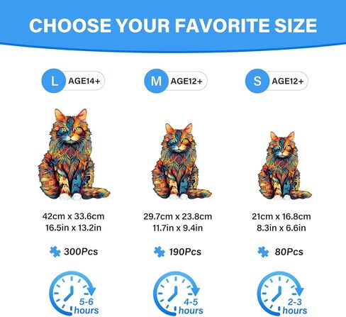 أحجية خشبية للبالغين من وودبيستس، أحجية قط ماين (متوسط، 190 قطعة، 11.7 بوصة × 9.4 بوصة) صندوق خشبي جميل، أحجية الصور المقطوعة الخشبية ذات شكل فريد، هدايا عيد ميلاد للبالغين والأطفال، لعبة عائلية in Kuwait