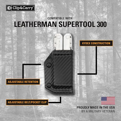 غمد Clip & Carry Kydex متعدد المهام لـ Leatherman Supertool 300 - حافظة حامل للحمل اليومي - صنع في الولايات المتحدة الأمريكية - أسود (الأدوات المتعددة غير متضمنة) in Kuwait