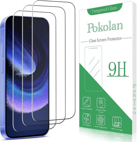 Pokolan 3 Pack Screen Protector for iPhone 16 Pro Max Tempered Glass, Full Coverage, Bubble Free, Anti-Scratch, Easy to install in Kuwait
