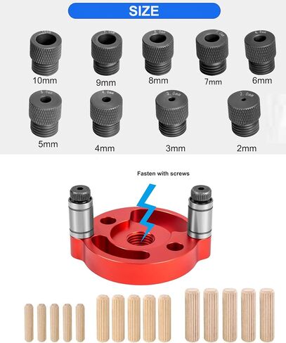 Self Centering Doweling Jig, Dowel Drill Guide 2/3/4/5/6/7/8/9/10mm Self Center Dowel Jig Handheld Drill Guide for Straight Holes Wood Panel Hole Puncher Locator Woodworking Joints Tool in Saudi Arabia