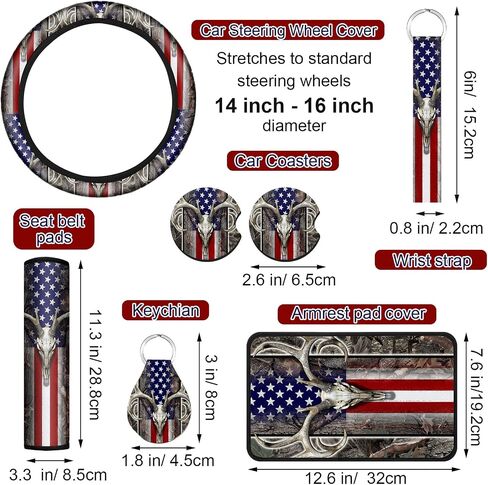 Frienda 10 Pcs Car Seat Covers for Women Accessories Interior Seat Covers with Steering Wheel Cover, Wrist Strap, Car Cup Mats, Armrest Pad, Shoulder Pad, Key Chain in Kuwait