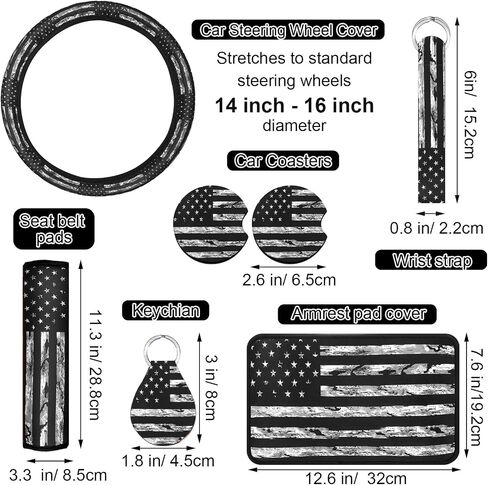 Frienda 10 Pcs Car Seat Covers for Women Accessories Interior Seat Covers with Steering Wheel Cover, Wrist Strap, Car Cup Mats, Armrest Pad, Shoulder Pad, Key Chain in Kuwait