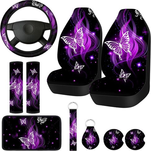Frienda 10 Pcs Car Seat Covers for Women Accessories Interior Seat Covers with Steering Wheel Cover, Wrist Strap, Car Cup Mats, Armrest Pad, Shoulder Pad, Key Chain in Kuwait