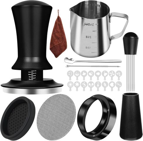 25 PCS Espresso Accessories Kit, Espresso Tamper Kit Coffee Tamper Set, 51mm Espresso Tamper with Spring Loaded Calibrated, 51mm Espresso Puck Screen and Dosing Funnel, WDT Tool, Latte Art Kit in Kuwait
