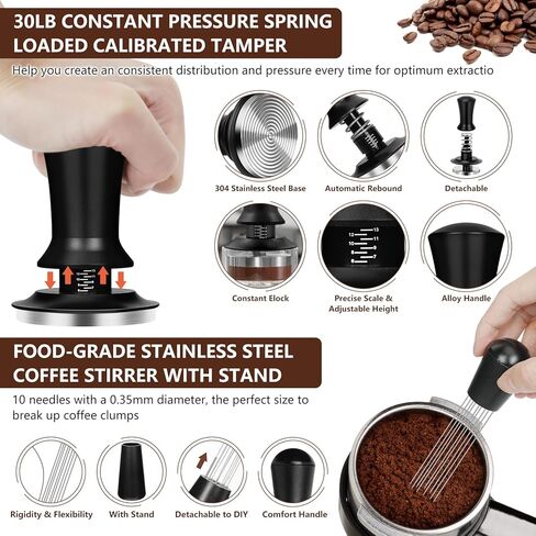 25 PCS Espresso Accessories Kit, Espresso Tamper Kit Coffee Tamper Set, 51mm Espresso Tamper with Spring Loaded Calibrated, 51mm Espresso Puck Screen and Dosing Funnel, WDT Tool, Latte Art Kit in Kuwait