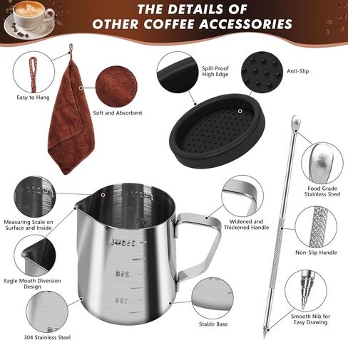 25 PCS Espresso Accessories Kit, Espresso Tamper Kit Coffee Tamper Set, 51mm Espresso Tamper with Spring Loaded Calibrated, 51mm Espresso Puck Screen and Dosing Funnel, WDT Tool, Latte Art Kit in Kuwait