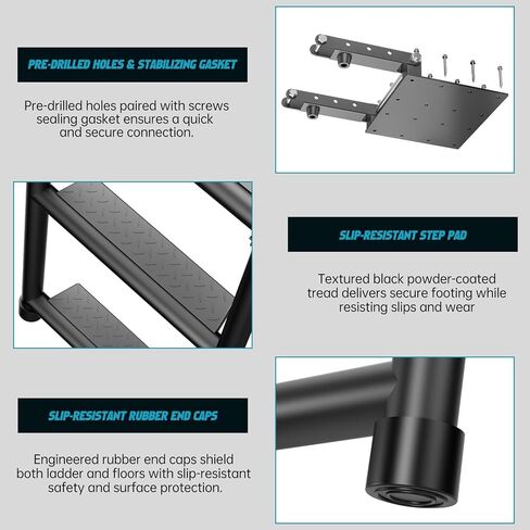 Foldable Pickup Truck Tailgate Ladder - with Non-Slip Wide Pedal, Stainless Steel Self-Drilling Screws, Sturdy Rubber Feet, Easy Install, Universal for F150, RAM 1500, F250, Tacoma in Kuwait