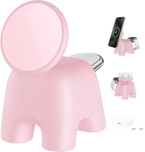 محطة الشحن اللاسلكية مع شحن 15W Fast Mag-Safe لـ iPhone 16/15/14/13/12 ، Stand Magnetic Charging Stand 5W لـ Apple Watch 10 ~ 1/Ultra/SE & Airpods ، 2 في شاحن سفر لاسلكي واحد in Kuwait