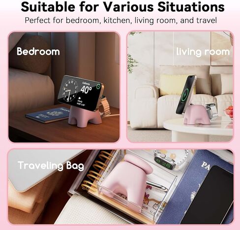 محطة الشحن اللاسلكية مع شحن 15W Fast Mag-Safe لـ iPhone 16/15/14/13/12 ، Stand Magnetic Charging Stand 5W لـ Apple Watch 10 ~ 1/Ultra/SE & Airpods ، 2 في شاحن سفر لاسلكي واحد in Kuwait