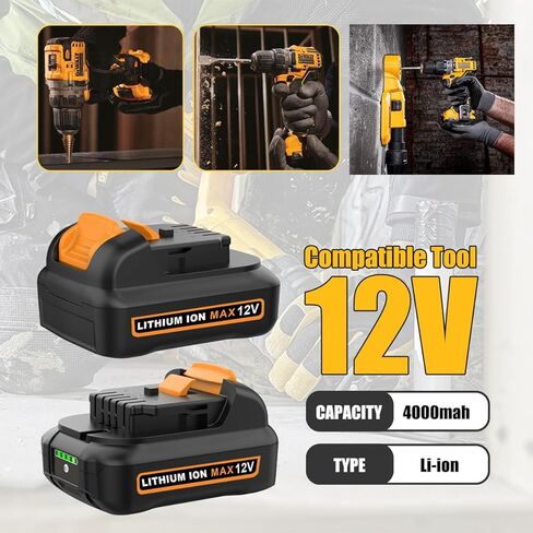 DCB120 12V 4.0AH بطارية استبدال DEWALT 12V ومجموعة الشاحن DCB121 DCB123 DCB122 DCB124 DCB125 DCB127 متوافقة مع جميع بطارية ليثيوم DEWALT 12 فولت ماكس كحد أقصى (2 PCAK) in Kuwait