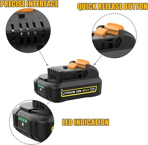DCB120 12V 4.0AH بطارية استبدال DEWALT 12V ومجموعة الشاحن DCB121 DCB123 DCB122 DCB124 DCB125 DCB127 متوافقة مع جميع بطارية ليثيوم DEWALT 12 فولت ماكس كحد أقصى (2 PCAK) in Kuwait
