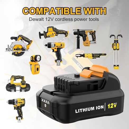 DCB120 12V 4.0AH بطارية استبدال DEWALT 12V ومجموعة الشاحن DCB121 DCB123 DCB122 DCB124 DCB125 DCB127 متوافقة مع جميع بطارية ليثيوم DEWALT 12 فولت ماكس كحد أقصى (2 PCAK) in Kuwait