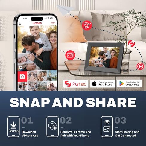 Frameo 16 بوصة FHD إطار صورة رقمي كبير wifi مع مكبر صوت Bluetooth ، 64 جيجابايت إضافية إلكترونية كبيرة إطار إطار الشاشة اللمس ، شارك على الفور الصور/مقاطع الفيديو عبر التطبيق والبريد الإلكتروني لأمي عيد الميلاد in Kuwait