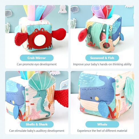 لعبة Youuys Wooden Baby Box Toy - لعبة Montessori Tissue Box للأطفال لمدة 12 شهرًا مع 3 كتل الشكل و 8 ورق حريري ، هدايا طفل رضيع للأطفال 12 18 شهرًا عيد ميلاد الأطفال in Kuwait